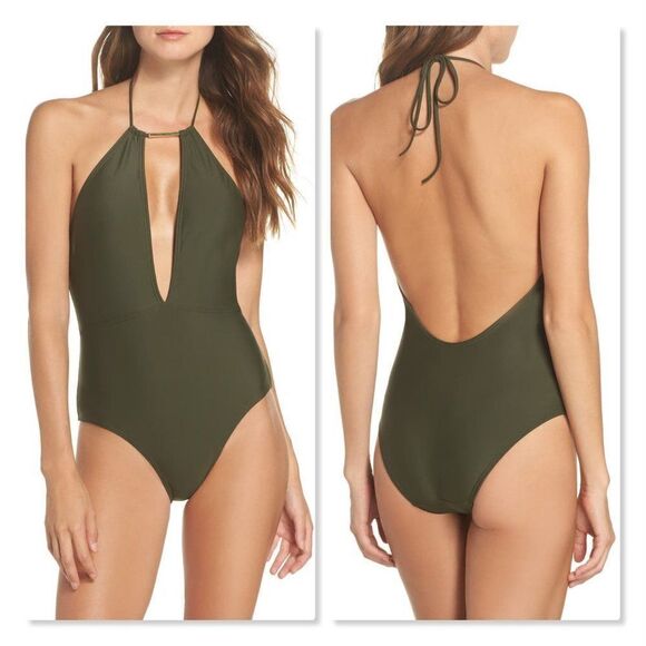 Ted Baker Pikaa Halter Swimsuit Khaki (Olive)- NEW - Picture 1 of 15